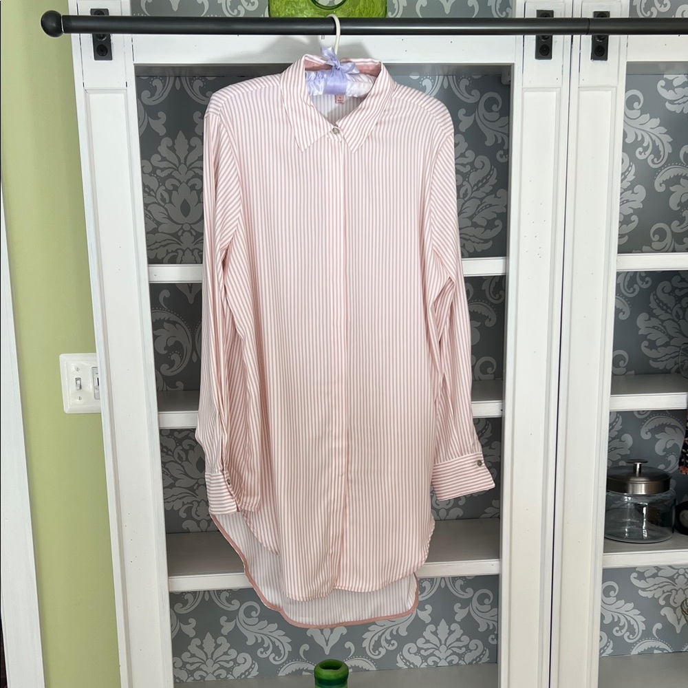 Silky Pink Striped Button-Up Tunic Shirt by Philosophy NWOT
